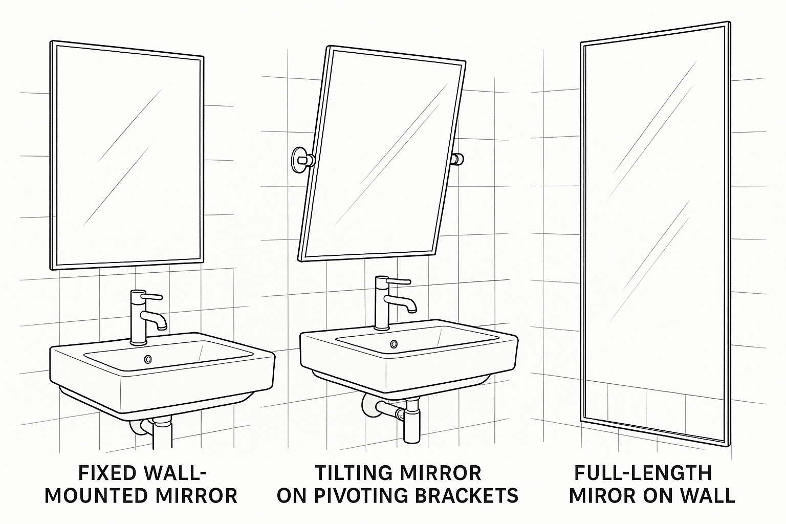 Comparison of three mirror types: fixed, tilting, and full-length